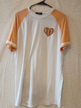 Cider White Tee with Orange Raglan Sleeves and Heart Logo